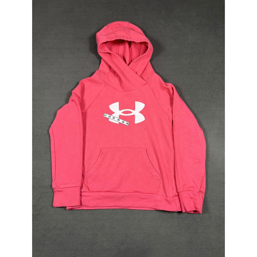 Under Armour Hoodie Girls Small Pink Logo Fleece Pullover